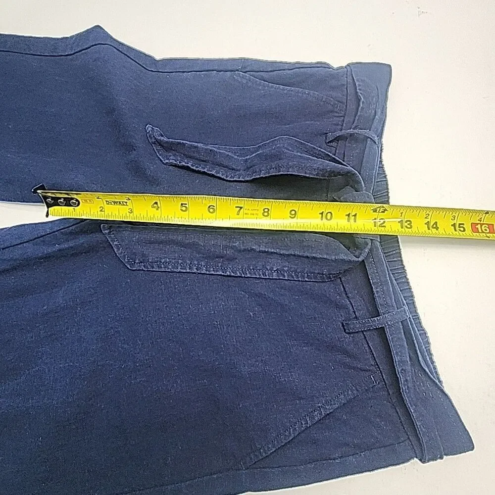 J Crew Pants Linen Blend Blue Wide Leg Elastic Waist Tie Women Size 6 Pull-On